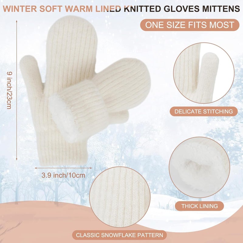 Eohak Winter Warm Mittens for Women - Knit Gloves Soft Wool Thick Fleece Lining Mittens - Image 3